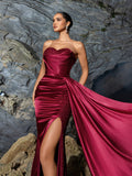 Elegant Strapless Mermaid Hem Satin Evening Dress with Sequin Accents