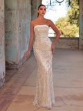 Elegant Strapless Mermaid Evening Gown with Beaded Embroidery | Back Lace-Up Detail | Floor-Length Formal Dress for Galas, Weddings & Red Carpets