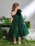 Tween Girls' One Shoulder Bow Detail Sequin Party Dress