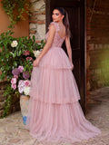 Gorgeous Sweetheart Collar Sequin Bodice Contrast Mesh Hem Prom Dress