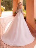 Gorgeous Off Shoulder Sheer Sleeves Mermaid Hem Sequin Wedding Dress with Satin Train