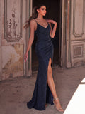 Glitter Spaghetti Strap Sleeveless Slit Party Dress