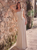 One-Shoulder Floor-Length Gown with 3D Floral Detail & Ruched Bodice | Elegant A-Line Evening Dress for Formal Party & Wedding Guest