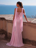 Elegant One-Shoulder Tulle Evening Gown with High Slit and Lace-Up Back | Dress for Girls, Weddings, Formal Events