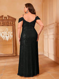 Plus Cold Shoulder Wrap Hem Sequin Cami Dress