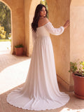 Plus Off Shoulder Lantern Sleeves Chiffon Wedding Dress