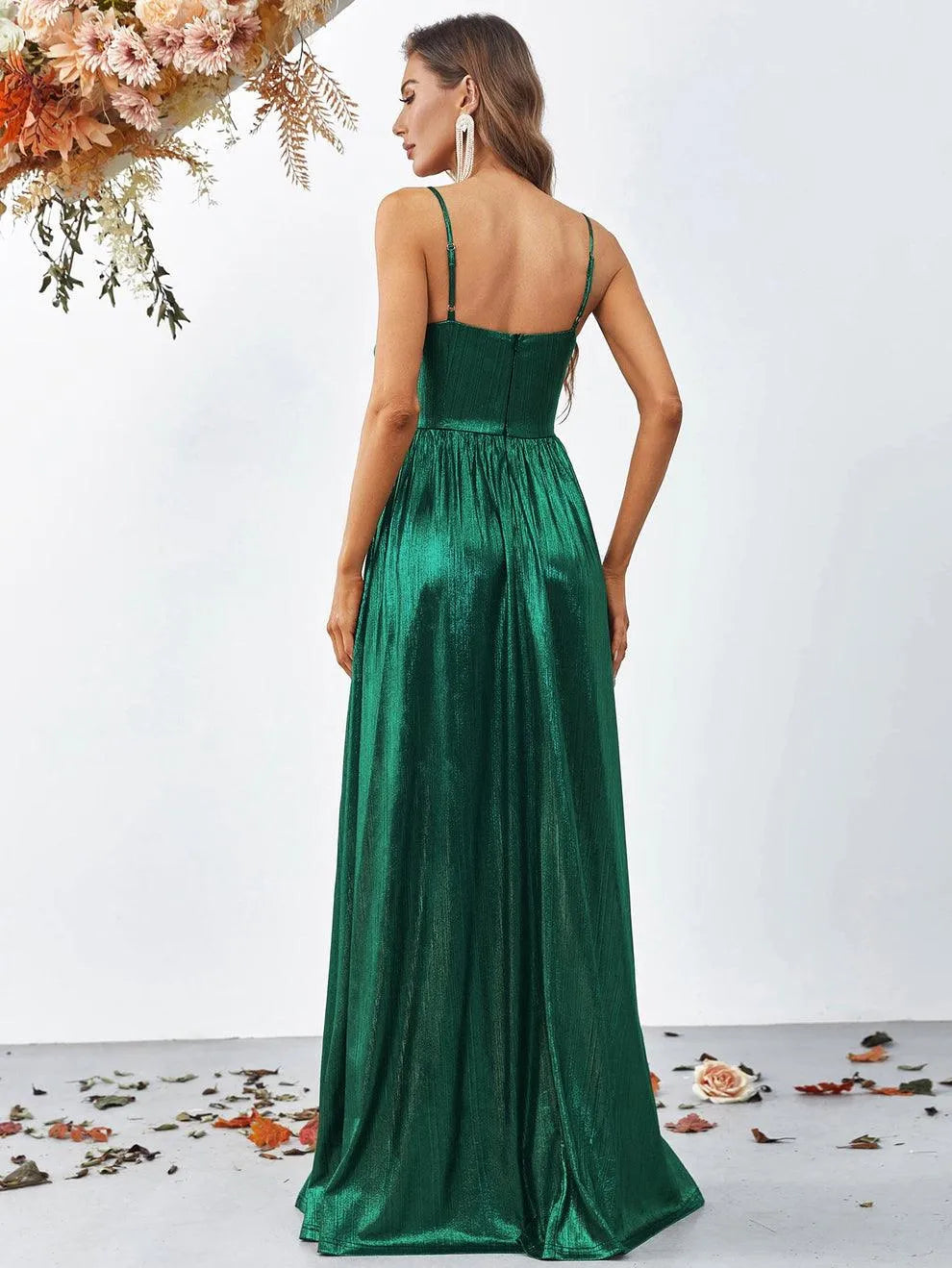 Elegant Spaghetti Strap Metallic A Line Prom Dress - Elonnashop