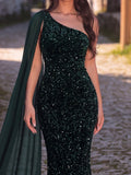 Elegant Sequin One Shoulder Sash Prom Dresses