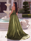 Gorgeous Ruched Bodice Lace Up Back Maxi Satin Ball Dress