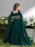 Tween Girls' Lace Trim Decoration Cape Sleeves Chiffon Party Dress