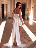Balloon Hem Satin Tube Wedding Dress With Big Bow