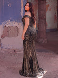 Plus Off Shoulder Sequin Mermaid Hem Formal Dresses
