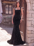Square Neck Sleeveless Sequin Mermaid Dresses