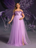 Plus Maternity  Off Shoulder Sequin Bodice Contrast Tulle Evening Dress