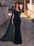Elegant Sequin One Shoulder Sash Prom Dresses