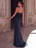 Glitter Spaghetti Strap Sleeveless Slit Party Dress