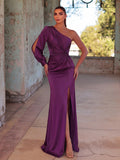 One Shoulder Twist Front Split Formal Dress