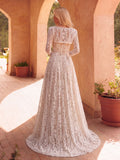 Gorgeous Elegant Plunging Neck Two Pieces Lace Wedding Dress