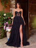 Lace Bodice Contrast Layered Mesh Hem Dress
