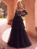 Gorgeous Off Shoulder Lace Bodice Layered Tulle Hem Wedding Dress
