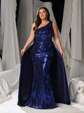 Plus Size Gorgeous One-Shoulder Sleeveless Sequin Formal Dress