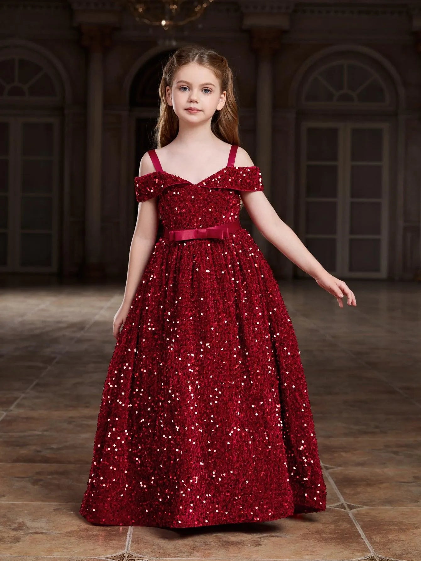 Tween Girls' Off Shoulder High Low Hem Sequin Dress - Elonnashop