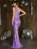 Elegant One Shoulder Sleeveless Sequin Mermaid Dress - Elonnashop