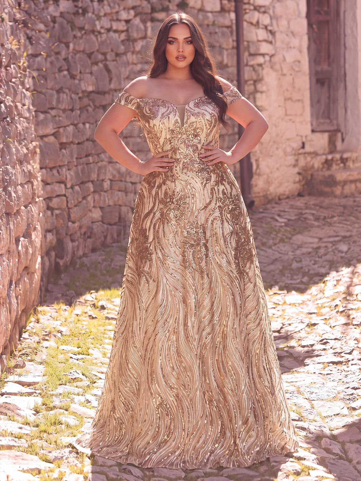 Plus Off Shoulder Graphic Sequin Formal Prom Dress Evening Dress