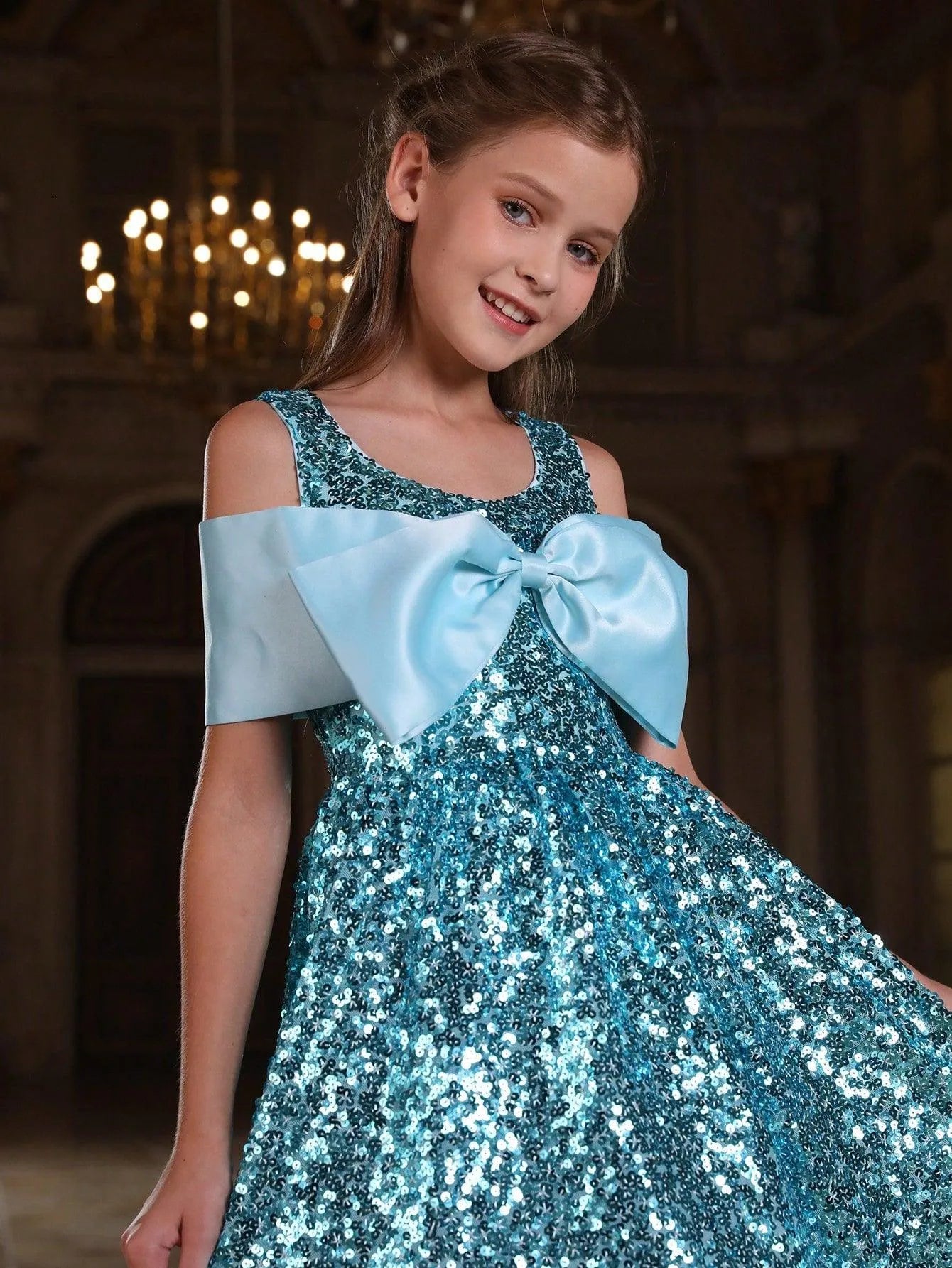 Tween Girls' Bow Detail Sequin Party Dress - Elonnashop