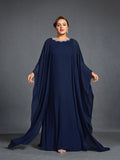 Plus Womens' Embellished Round -Neck Formal Dress with Sheer Chiffon Cape Sleeves