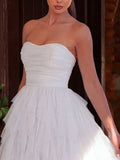 Elegant Strapless Mesh Overlay Formal Party Dress