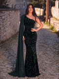Elegant Sequin One Shoulder Sash Prom Dresses