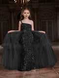 Tween Girls' One Shoulder Sleeveless Contrast Mesh Sequin Dress