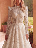 Gorgeous Mock Neck Long Sleeves Ball Hem Lace Wedding Dress