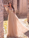 Elegant Surplice Neck Butterfly Sleeves Sequin Party Dress