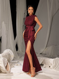 Elegant Sequin Evening Gown with High Slit – Mermaid Silhouette for Luxury Weddings or Red-Carpet Events, XS-XL