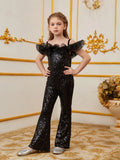 Tween Girls' Off Shoulder Sequin Party Jumpsuit - Elonnashop