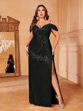Plus Cold Shoulder Wrap Hem Sequin Cami Dress