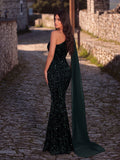 Elegant Sequin One Shoulder Sash Prom Dresses