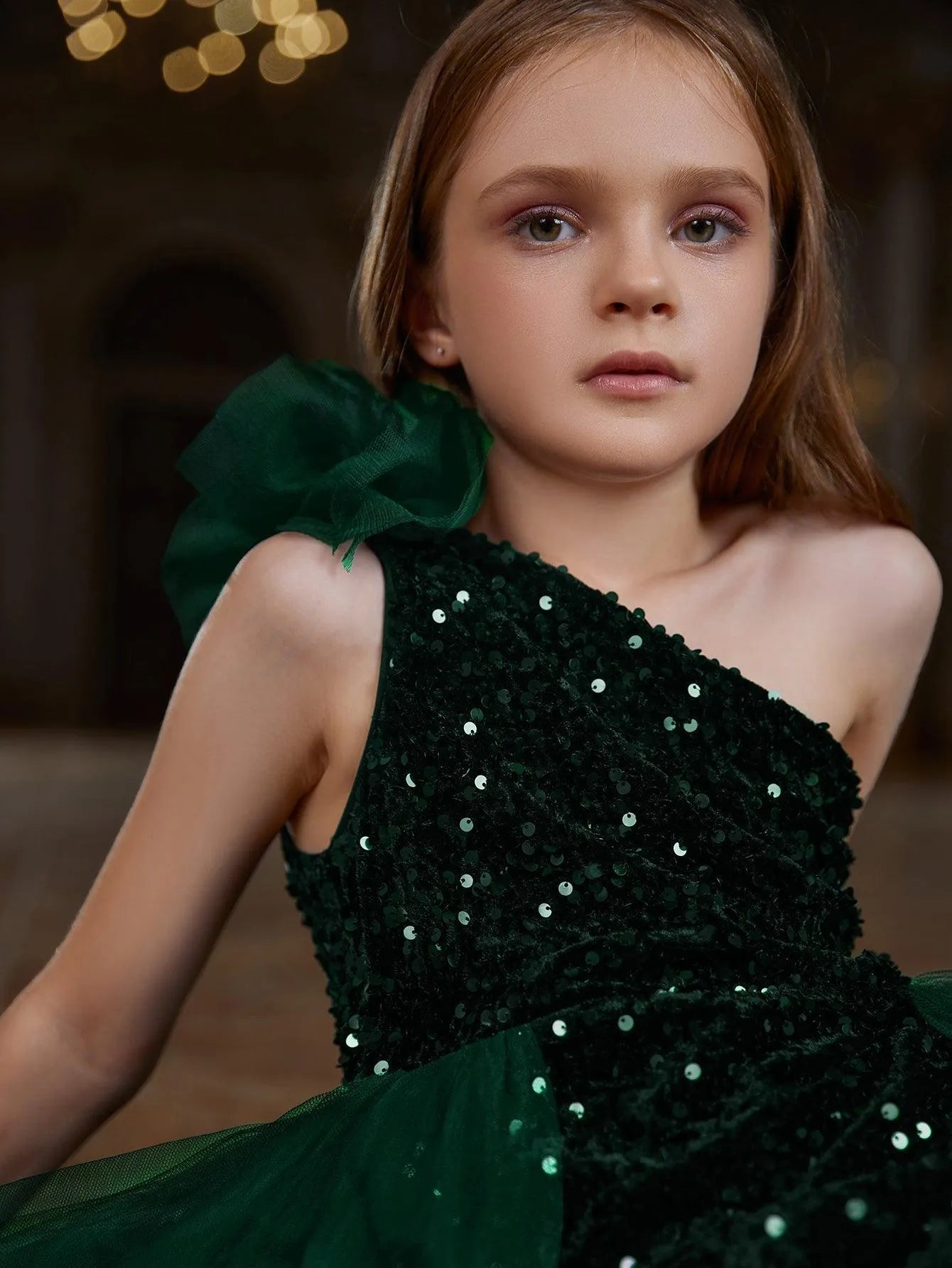 Tween Girls' One Shoulder Mesh Layered Hem Sequin Dress - Elonnashop