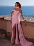 Elegant One-Shoulder Tulle Evening Gown with High Slit and Lace-Up Back | Dress for Girls, Weddings, Formal Events