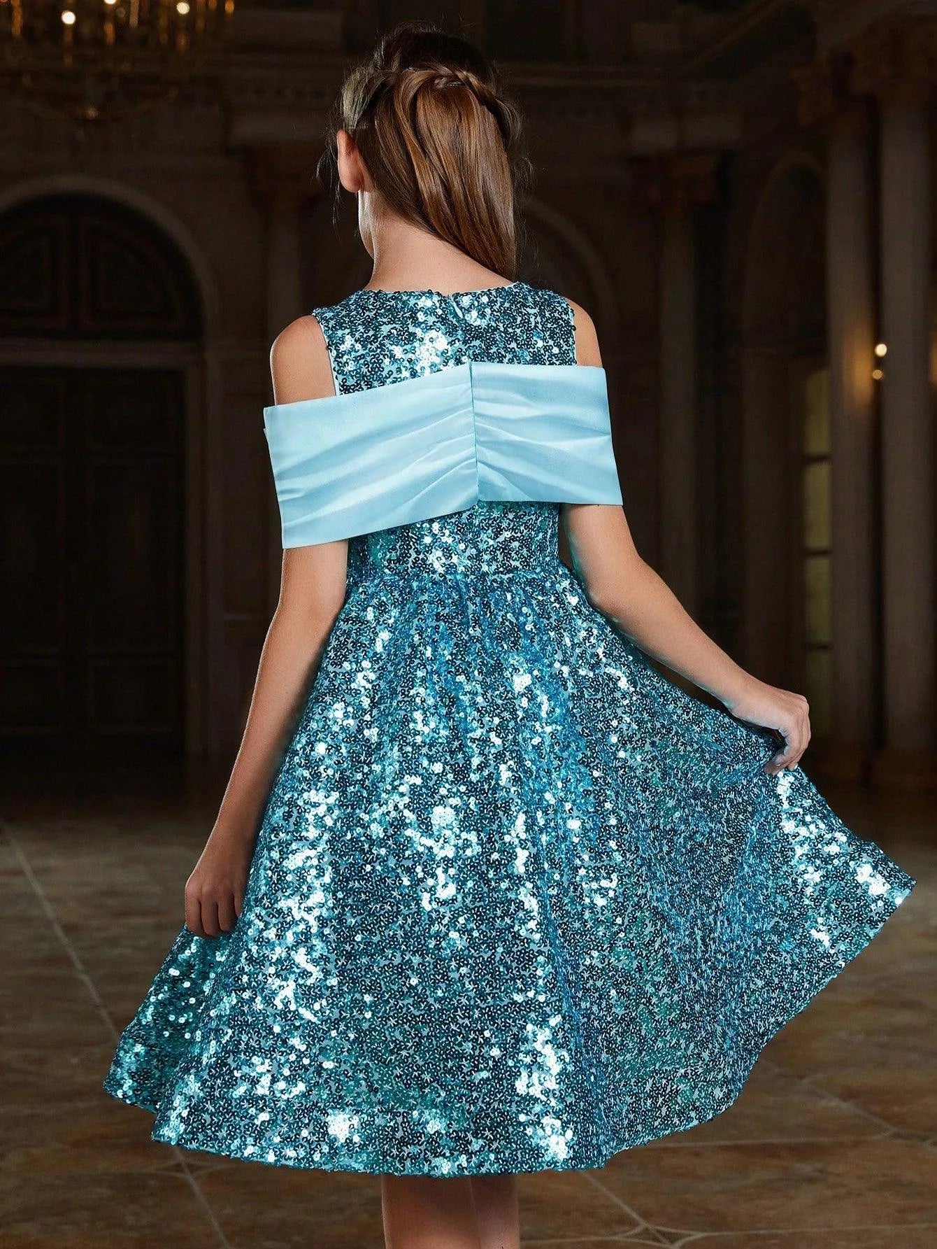 Tween Girls' Bow Detail Sequin Party Dress - Elonnashop