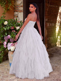 Elegant Strapless Mesh Overlay Formal Party Dress