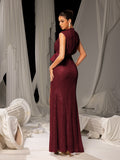 Elegant Sequin Evening Gown with High Slit – Mermaid Silhouette for Luxury Weddings or Red-Carpet Events, XS-XL