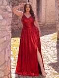 Plus Spaghetti Strap Metallic A Line Prom Dress