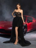 ELegant Strapless Layered High Low Hem Tulle Party Dress