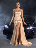 Elegant Satin Asymmetric Mermaid Gown with High Slit