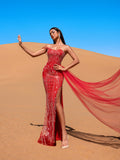 Luxury Beaded Sequin Mermaid Gown with High Slit – Evening Dress for Galas, Red Carpets & Black-Tie Affairs