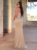 Plus Elegant Strapless Contrast Sequin Split Thigh Satin Mermaid Party Dress