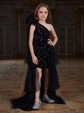 Tween Girls' One Shoulder Mesh Layered Hem Sequin Dress - Elonnashop